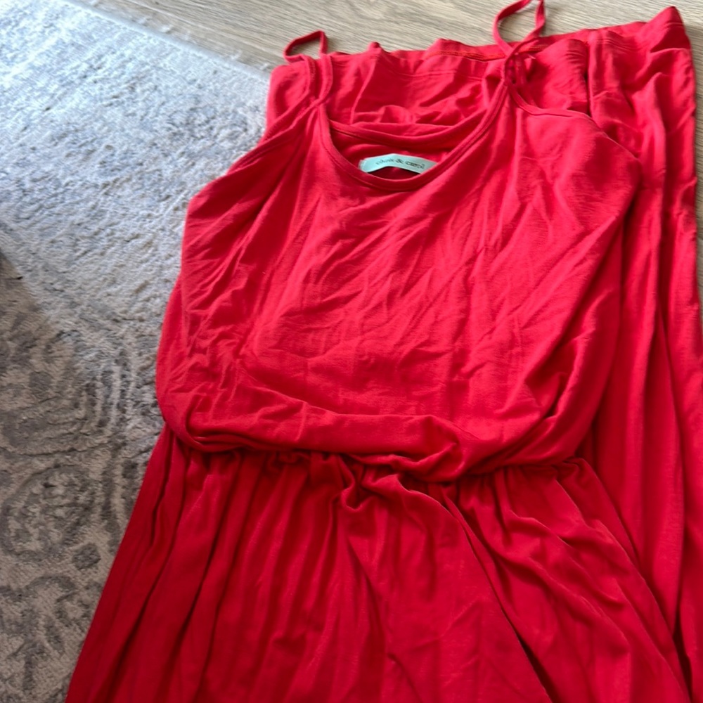 Red maxi dress with spaghetti straps